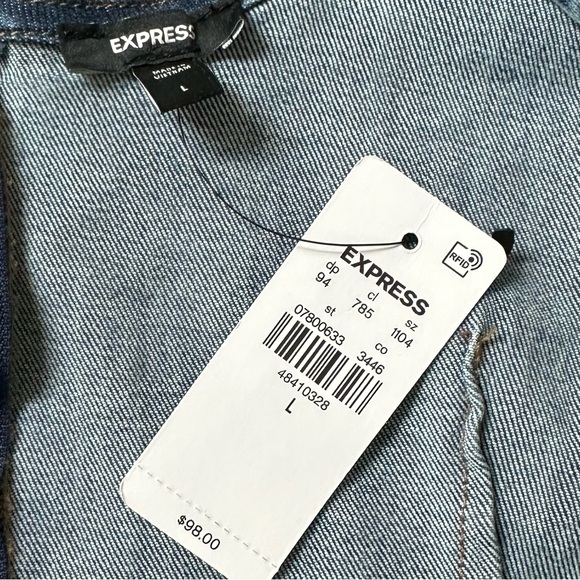 NWT Express 2024 Dark Wash Denim Scoop Neck Midi Sheath Dress Size L - Picture 4 of 10